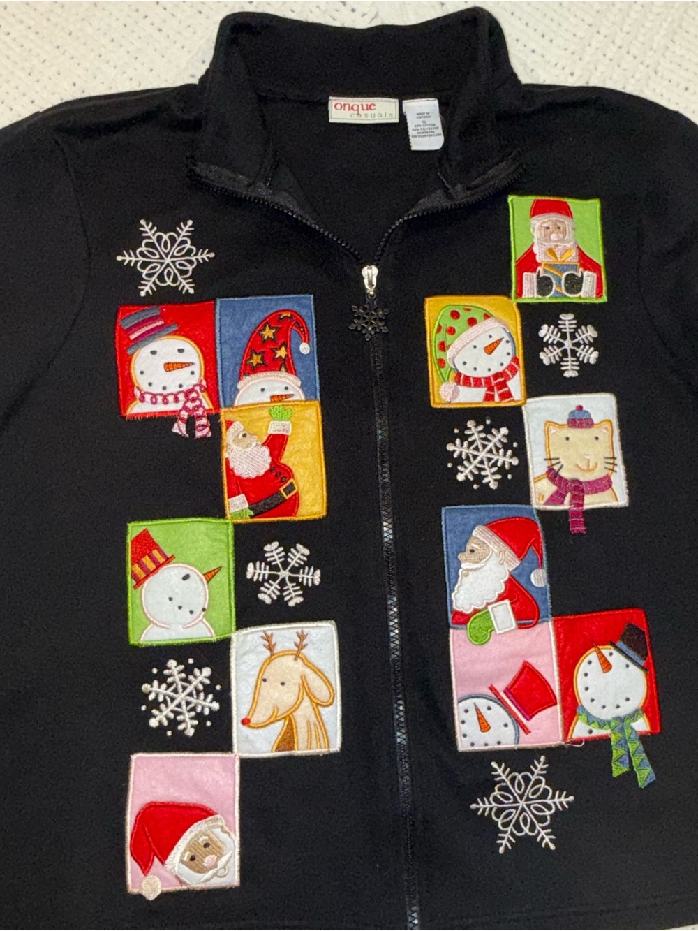 Vintage Patchwork Christmas Jacket with Snowflake Zipper